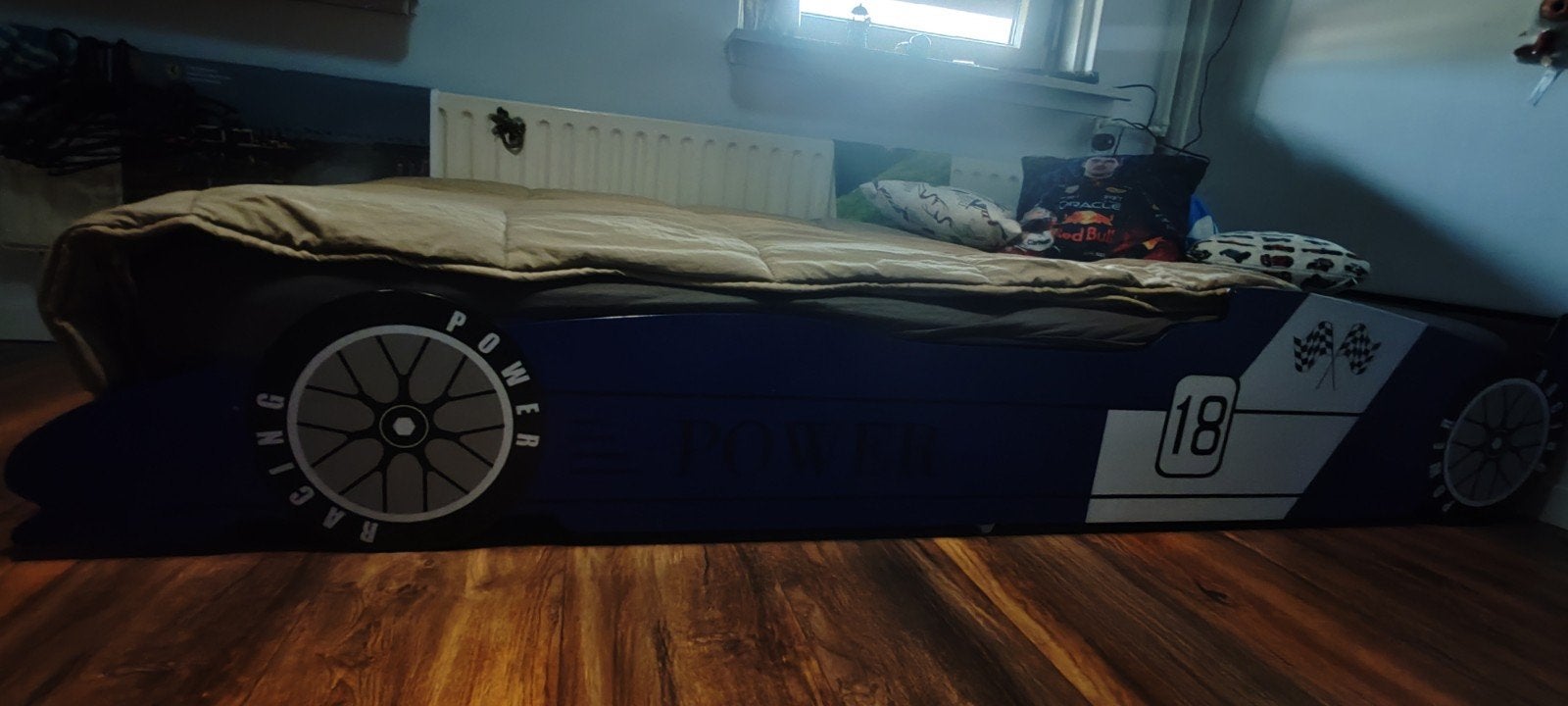 Blauw raceauto kinderbed - 96x220,5 cm, Ophalen, Gebruikt, Eenpersoons, Blauw