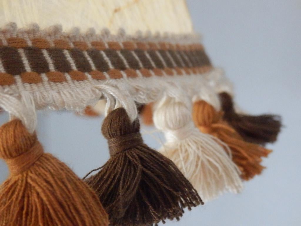 Vintage: lampenkap met kwastjes, Bruin, 25 tot 50 cm, Rond, Ophalen of Verzenden