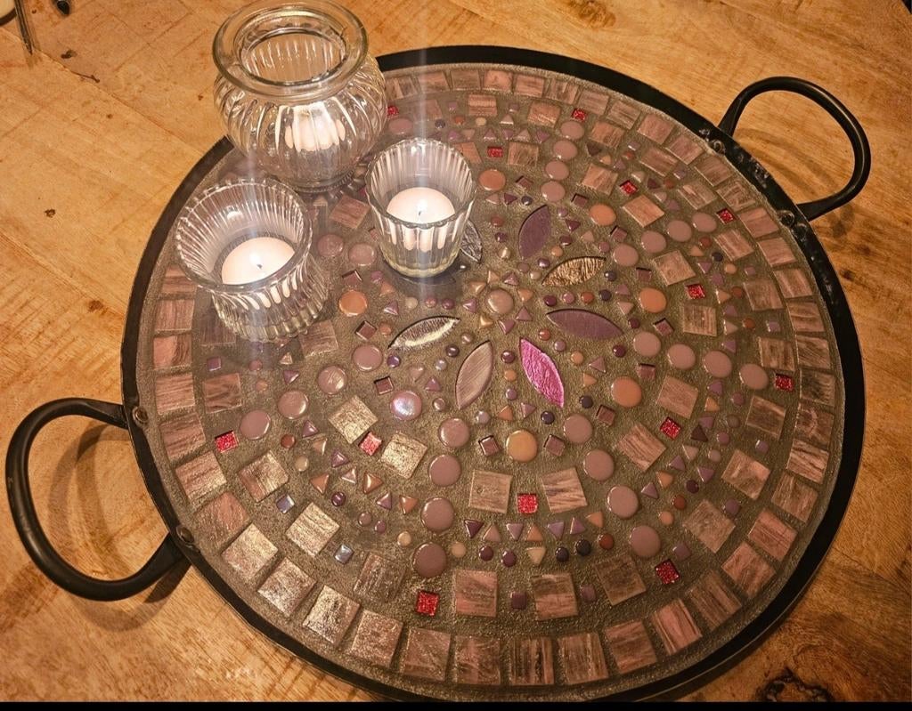 Mozaïek dienblad metaal, Ophalen of Verzenden, Nieuw, Rond, Metaal