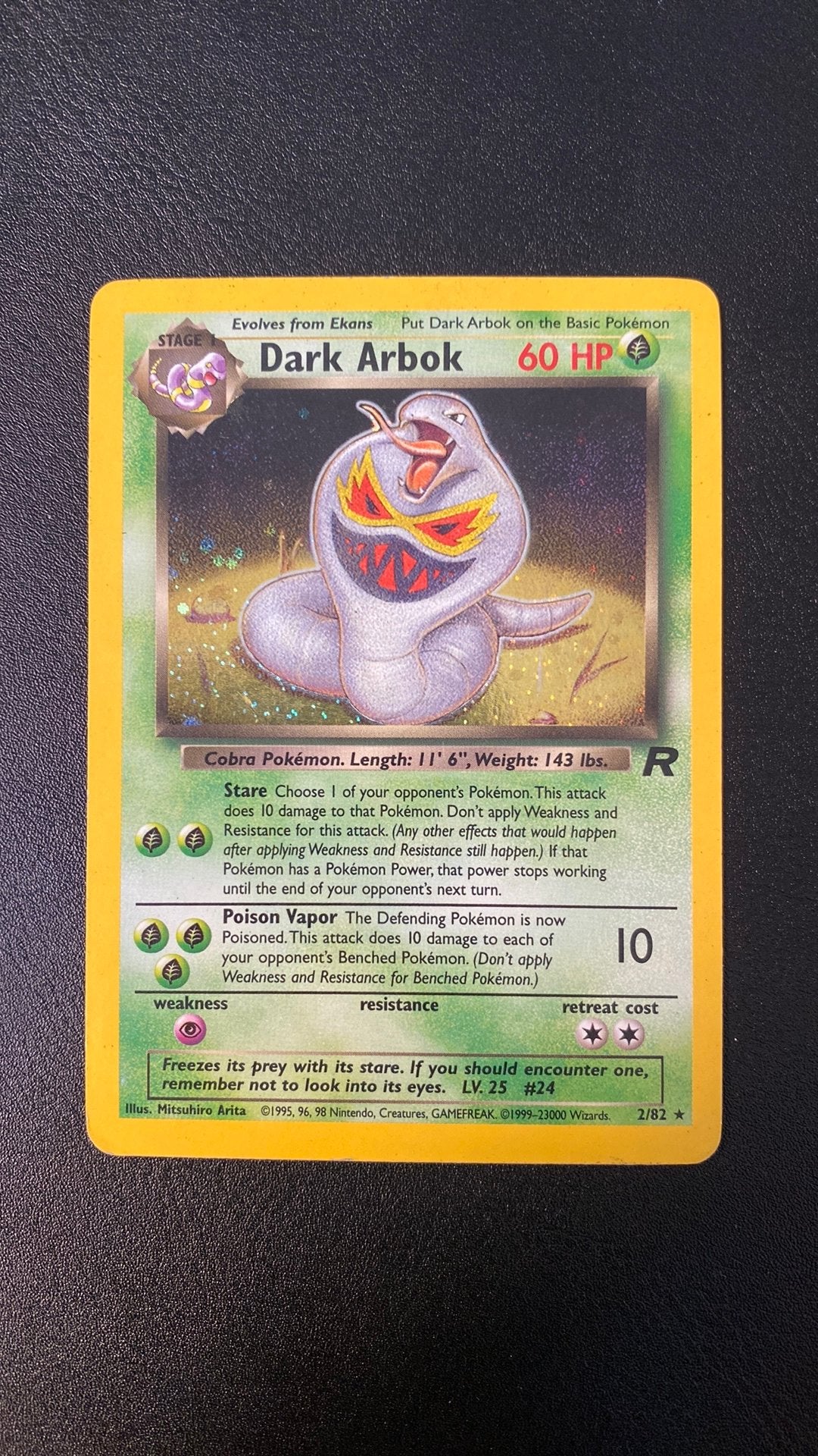 Pokemon dark arbok holo team rocket 2/82, Ophalen of Verzenden, Gebruikt, Losse kaart