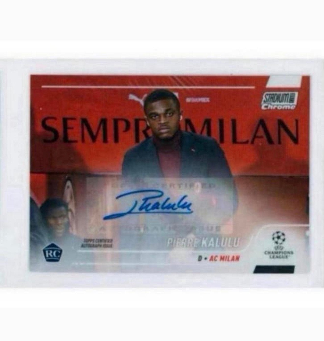 20-21 Topps Chrome UEFA Pierre Kalulu ac milan Signed card, Ophalen of Verzenden, Zo goed als nieuw, Foto of Kaart, H