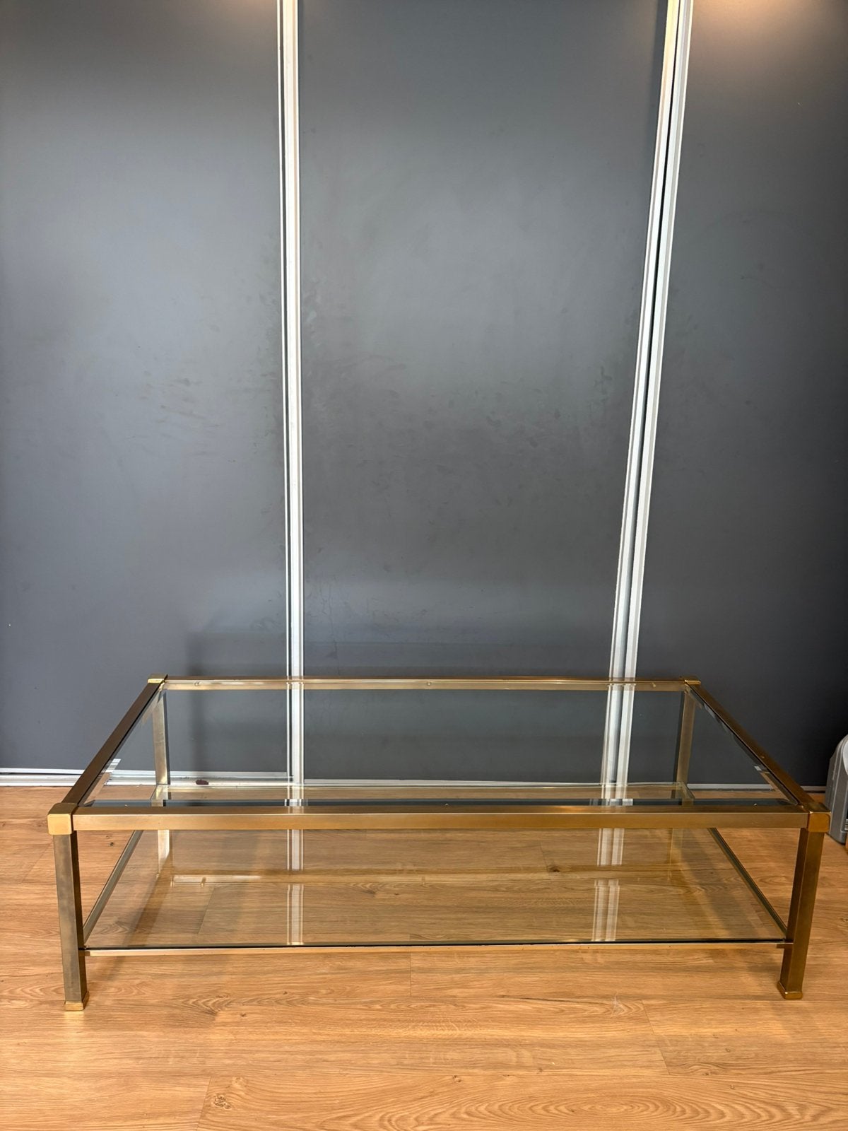 Mooie salontafel met goudkleur frame, Ophalen, 100 tot 150 cm, 50 tot 100 cm, Zo goed als nieuw