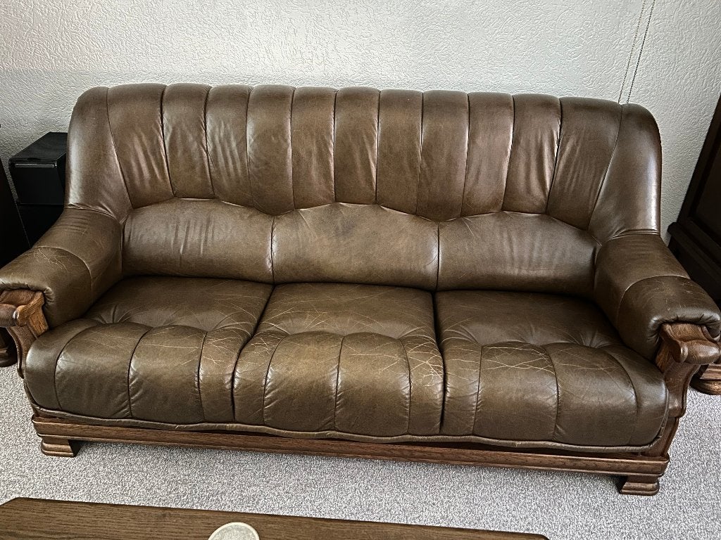te koop: lederen 3-zits bank, Ophalen, Gebruikt, 150 tot 200 cm, Driepersoons