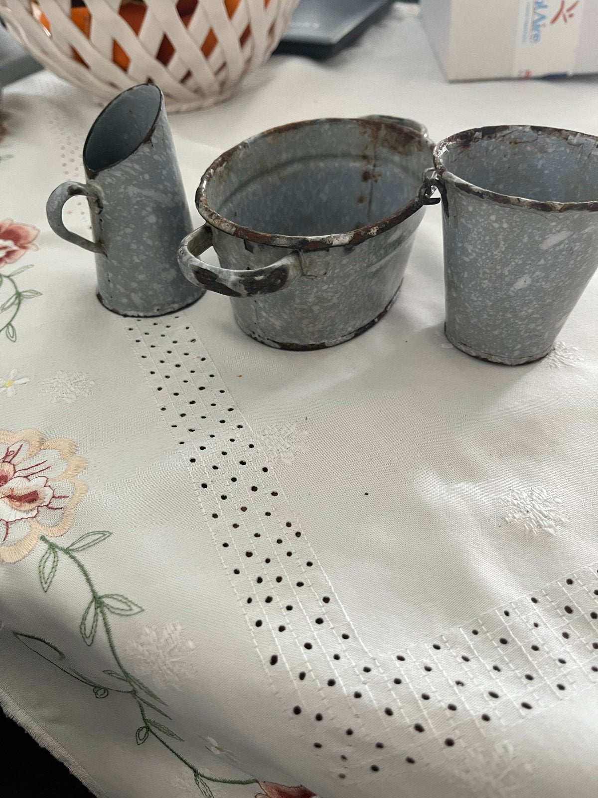 Antiek geëmailleerd badsetje - Decoratief, Ophalen of Verzenden
