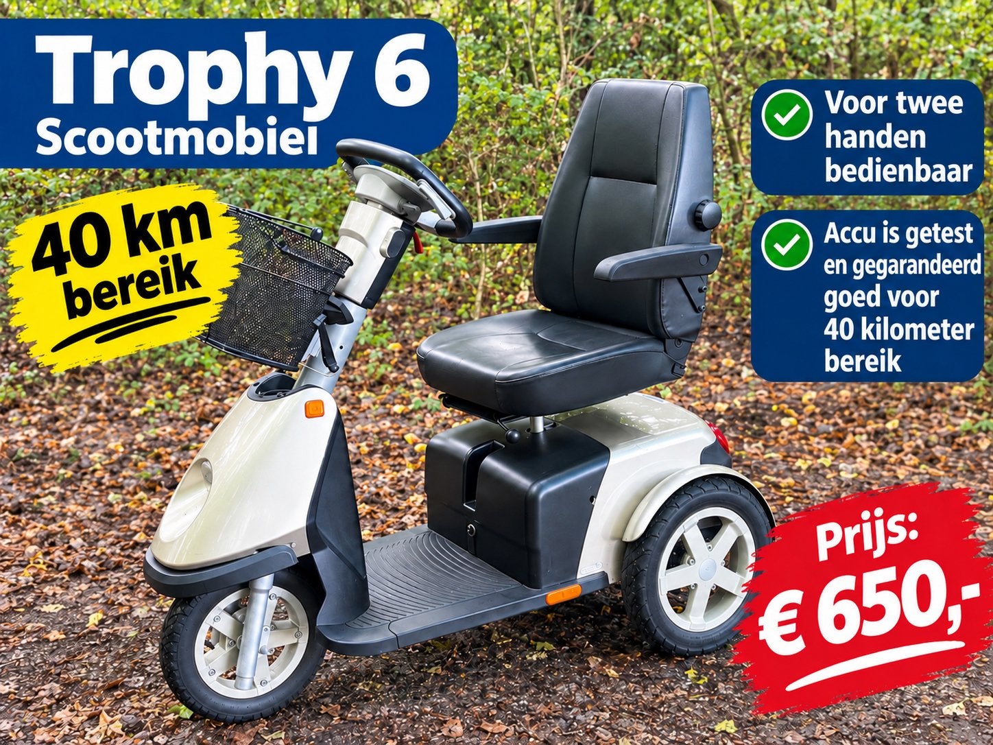 Trophy scootmobiel nu €650 ! Geheel nagezien, accus perfect., Overige merken, Gebruikt, Meer info ☎️0️⃣6️⃣➖2️⃣0️⃣9️⃣0️⃣1️⃣0️⃣4️⃣0️⃣