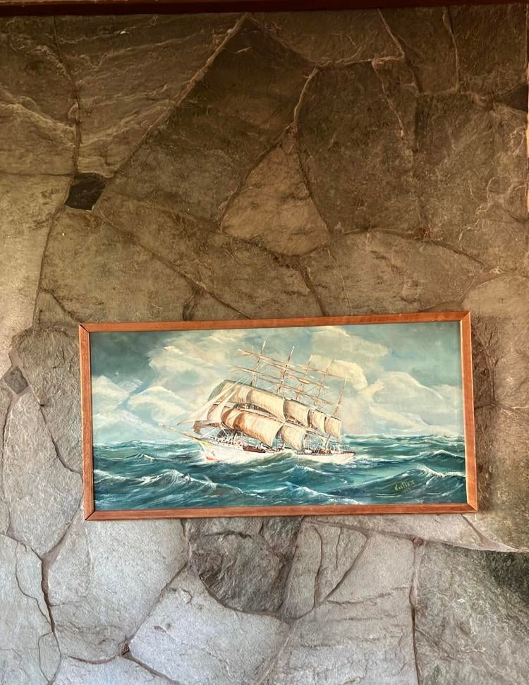 Schilderij van zeilschip op woelige zee, Antiek en Kunst, Kunst | Schilderijen | Klassiek, Ophalen