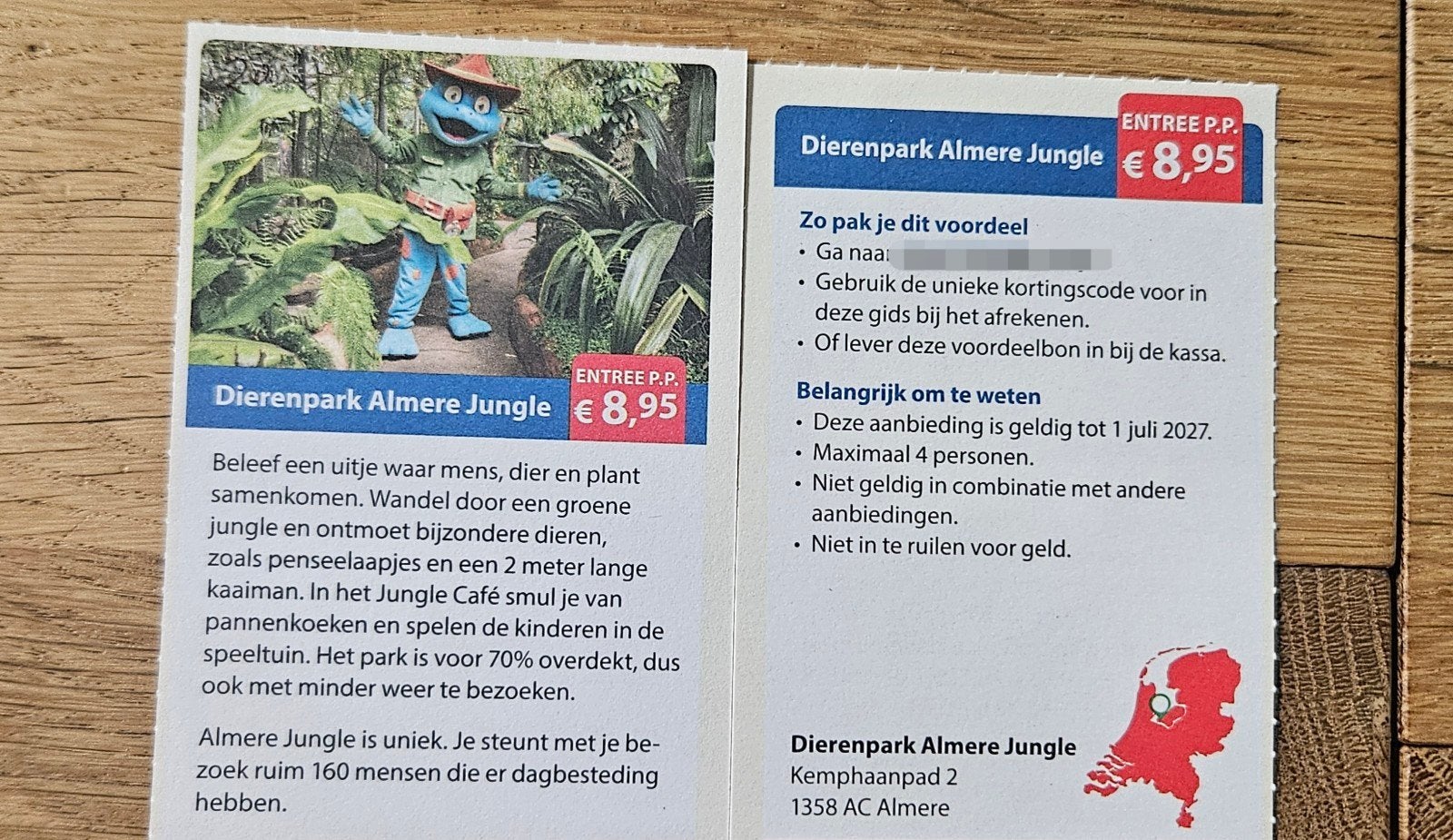 Dierenpark Almere Jungle. €8,95 korting p.p