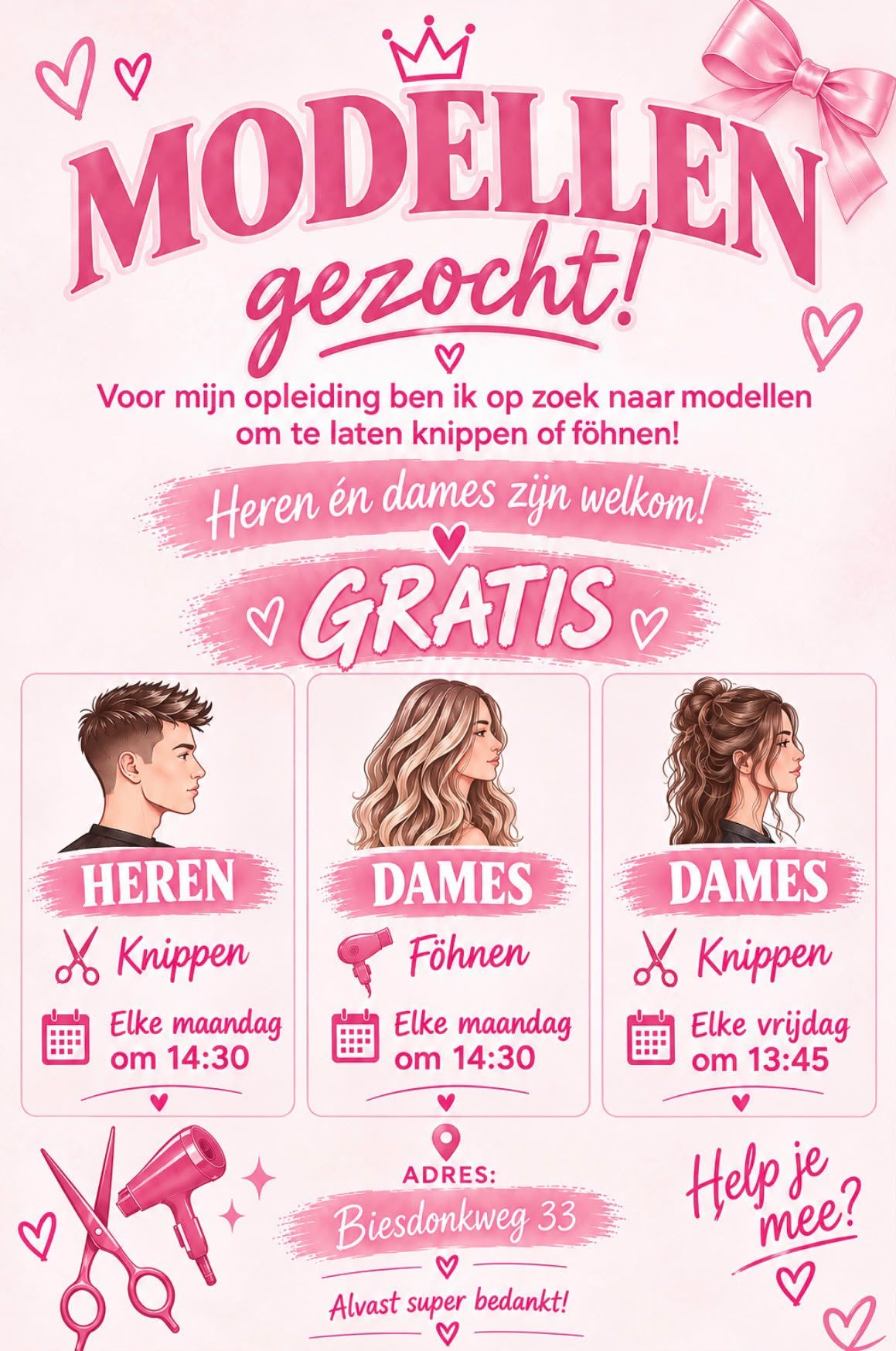 GRATIS MODEL ZIJN 💇‍♂️heren en vrouwen 💇‍♀️, Drie personen of meer, Meerdaags