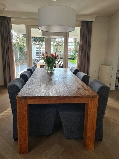 Hele mooie houten tafel van 250 cm x 100 cm, Ophalen, 100 tot 150 cm, Teakhout, 200 cm of meer