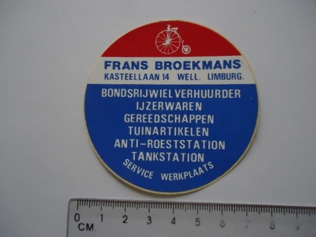 sticker oud Well Limburg Frans broekmans fiets tankstation, Verzenden, Zo goed als nieuw, Bedrijf of Vereniging