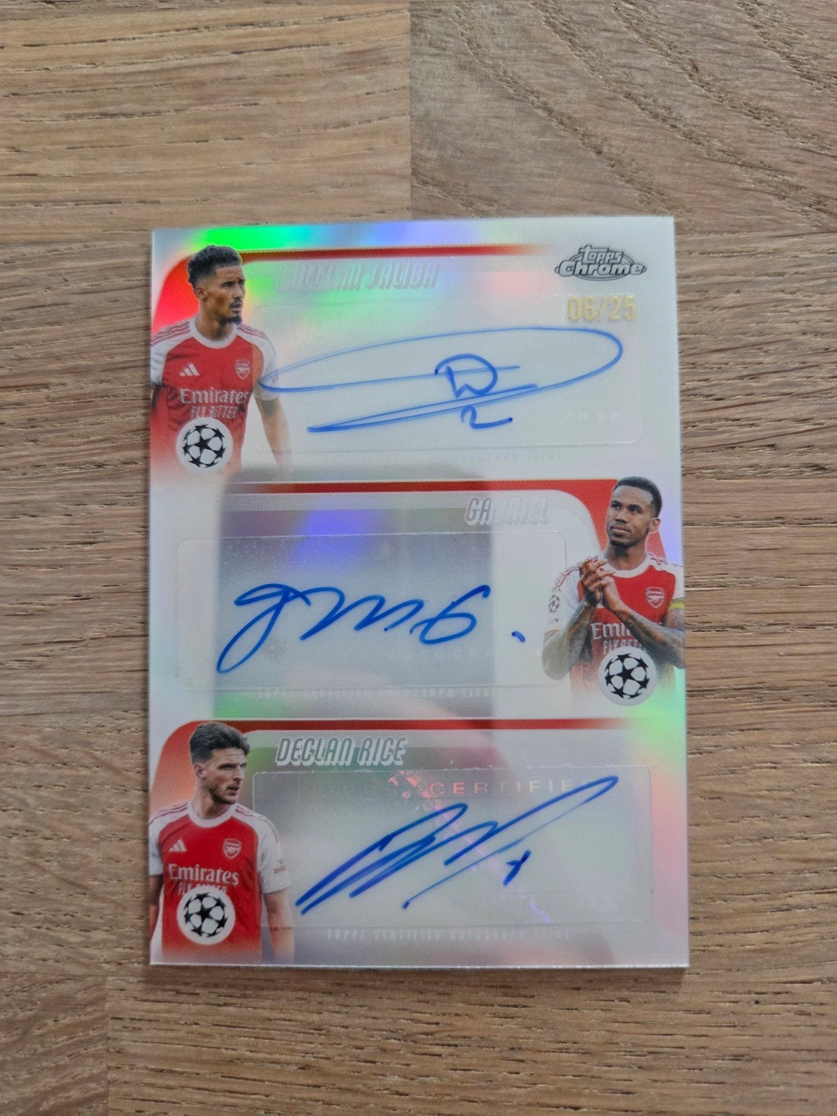 2026 Topps Chrome UEFA William Saliba Gabriel Declan Rice Tr, Verzamelen, Ophalen of Verzenden, Nieuw, Buitenlandse clubs, Spelerskaart