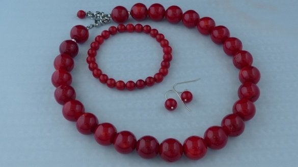 KORAAL (16 mm) ketting/oorhanger/armband-set, Verzenden, Nieuw, Verstelbaar, Steen of Mineraal