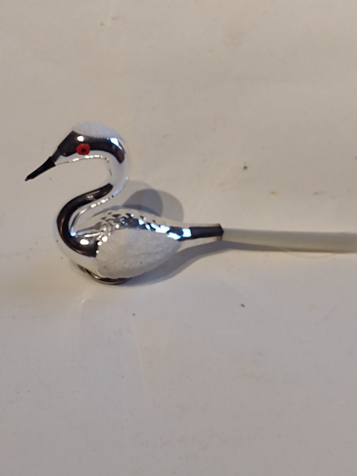 oude kerstbal vogel met engelenhaar staart / L 15 cm zilver, Diversen, Kerst, Ophalen, Gebruikt