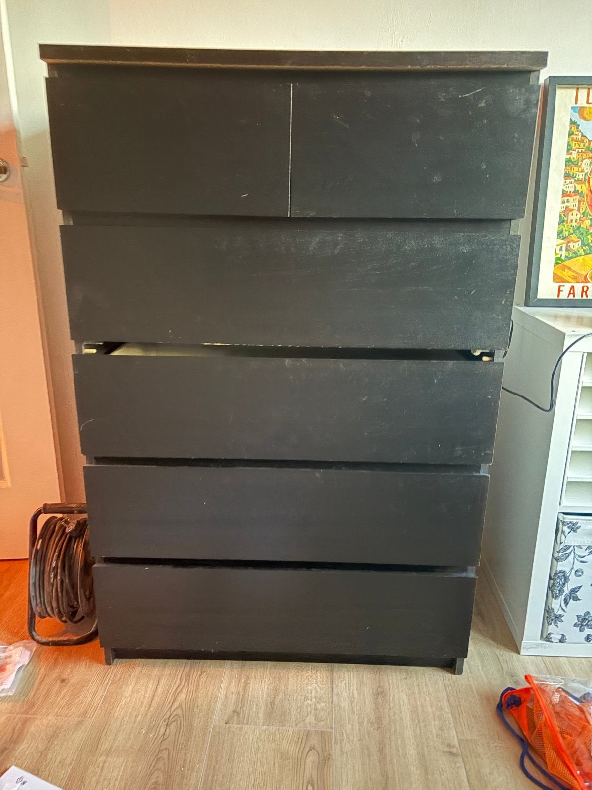Zwarte ladekast met 5 laden - Gebruikt, Huis en Inrichting, Kasten | Ladekasten, Ophalen, Gebruikt, 5 laden of meer, 100 tot 150 cm