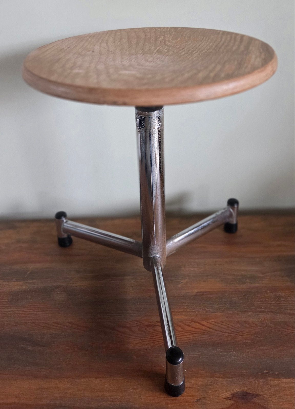 Vintage Stöpler Dokterskruk / Werkkruk – Chroom & Hout, Ophalen of Verzenden, In hoogte verstelbaar, Gebruikt