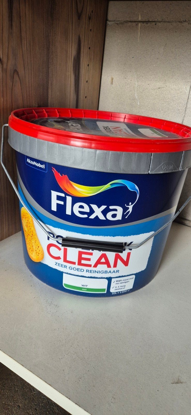 Flexa Powerdek Clean Muurverf Wit 10L + rest, Ophalen, Wit, Nieuw, Verf
