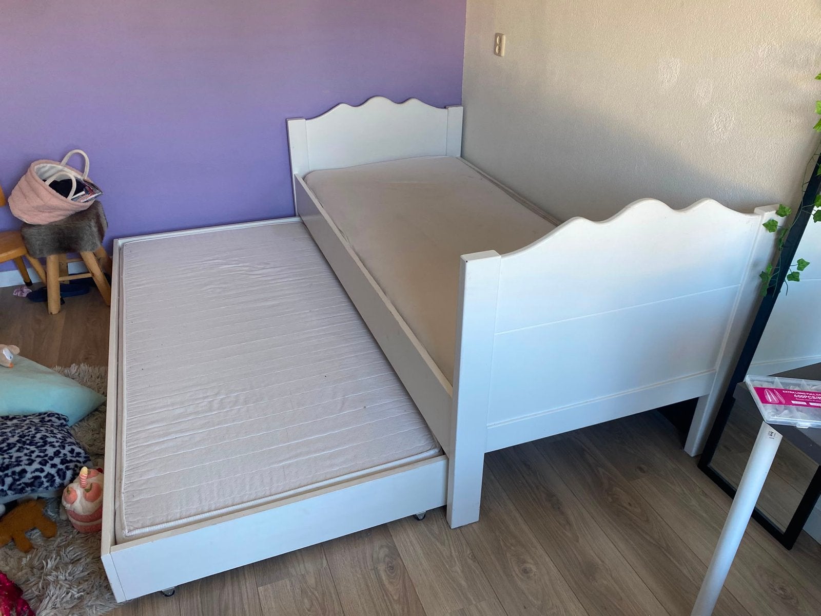 Wit bed met onderschuifbed, Ophalen, Gebruikt, 90 cm, Eenpersoons