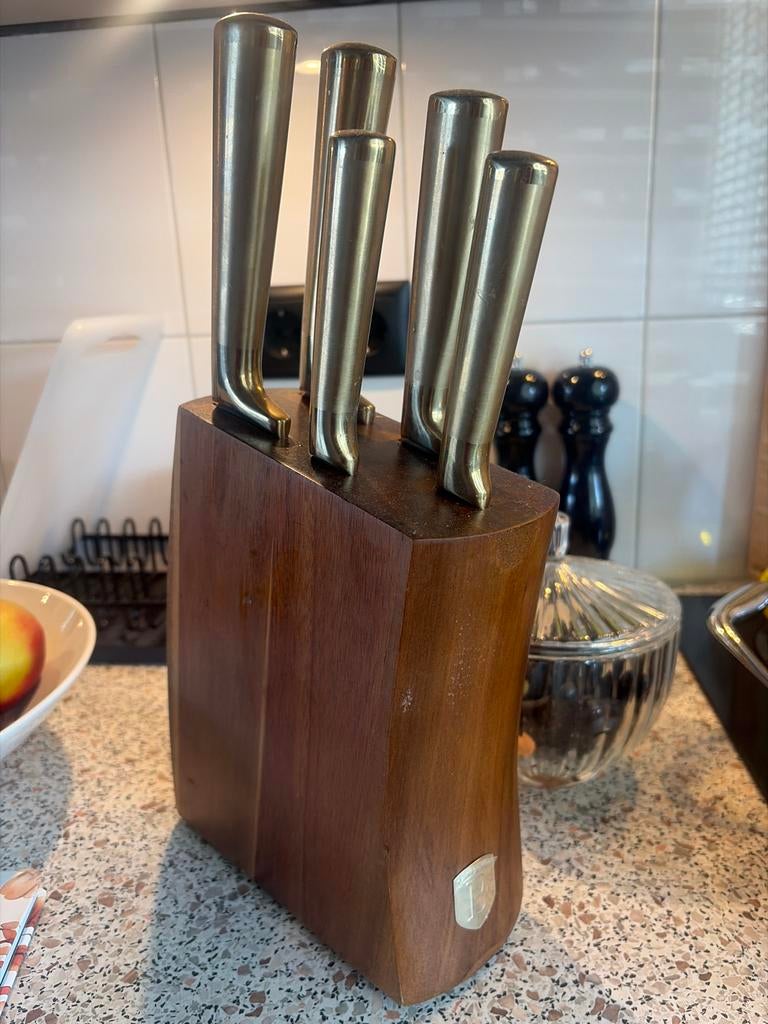 Berlinger Haus Messenset Goud met Houten Blok, Ophalen of Verzenden, Gebruikt, Rvs of Chroom, Bestekset