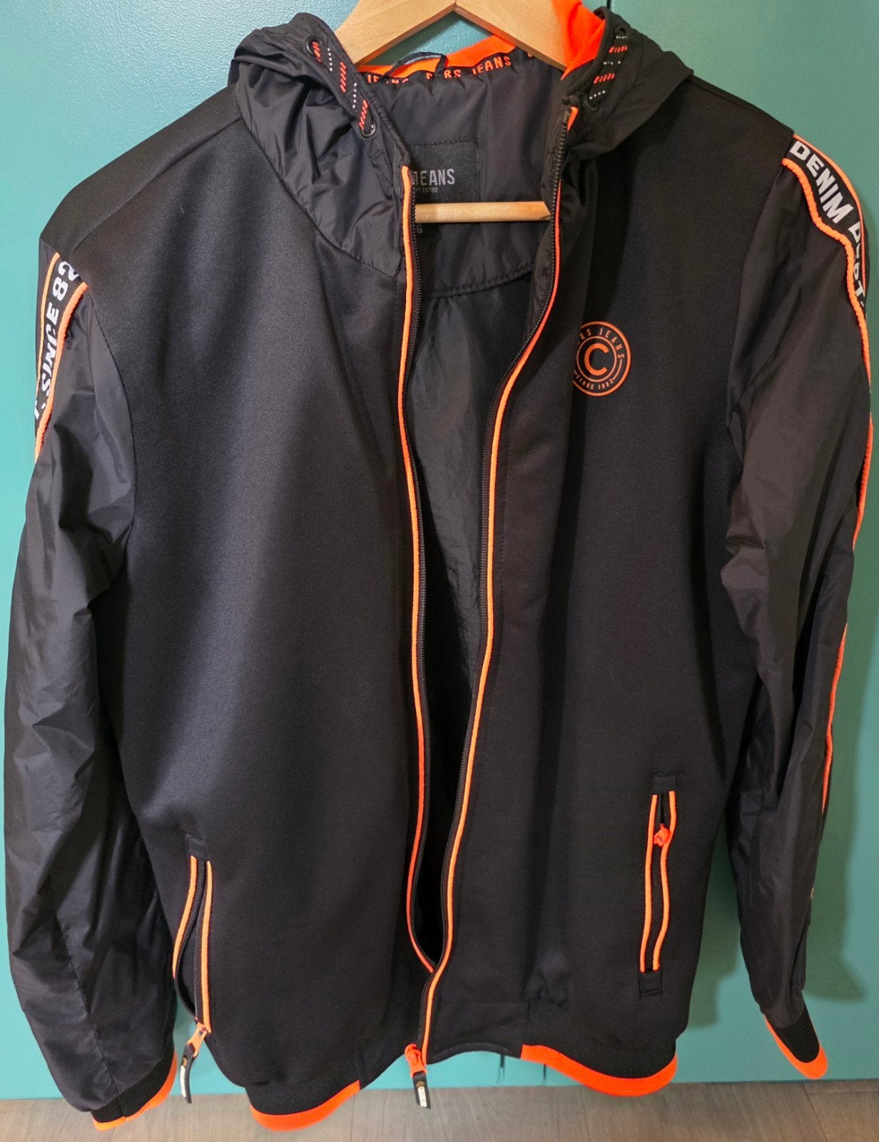 Cars Jeans Zwart Jack met Oranje Details - Maat 16, Ophalen of Verzenden