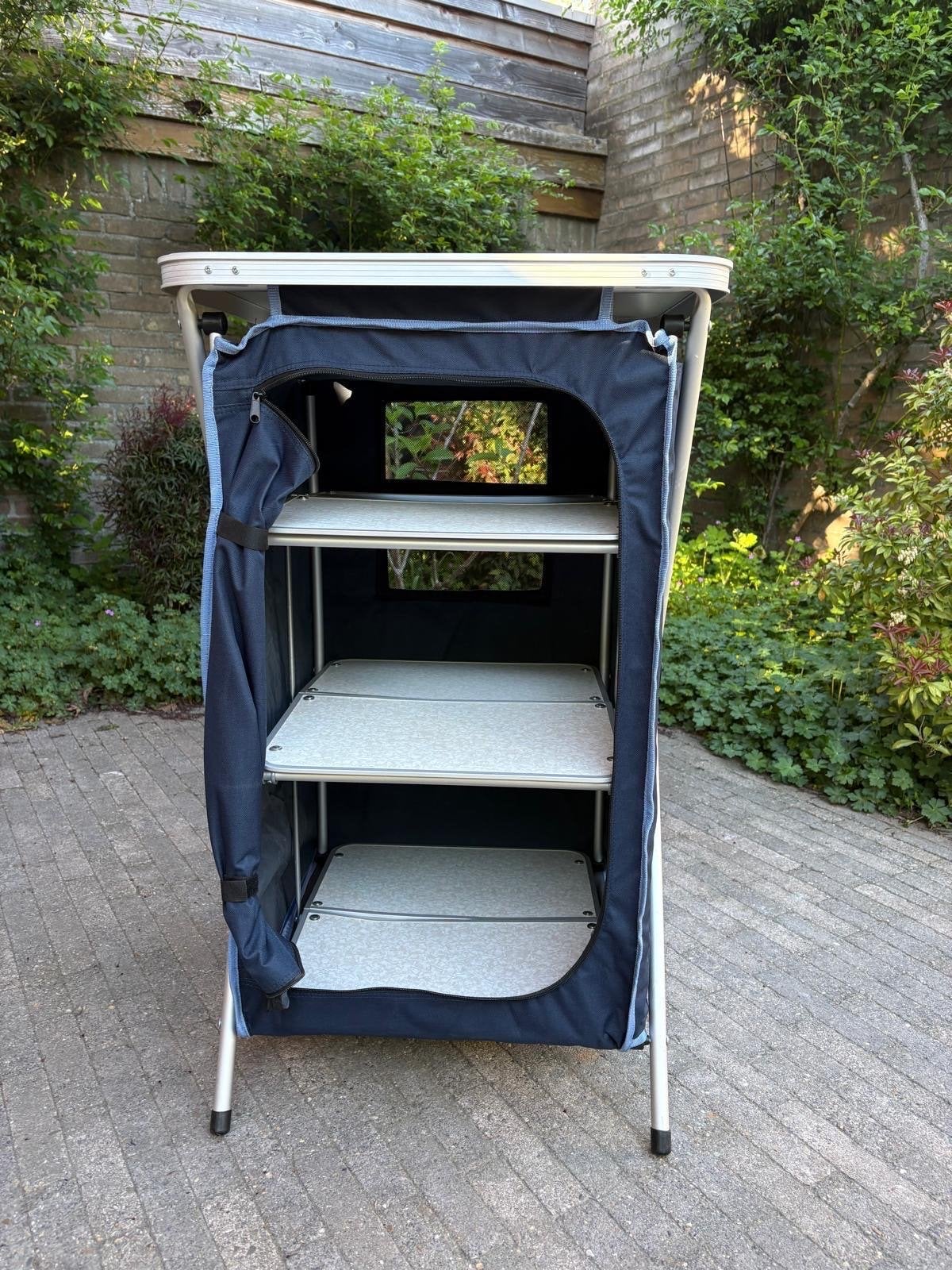 Opvouwbare campingkast met 3 planken en draagtas, Ophalen, Zo goed als nieuw