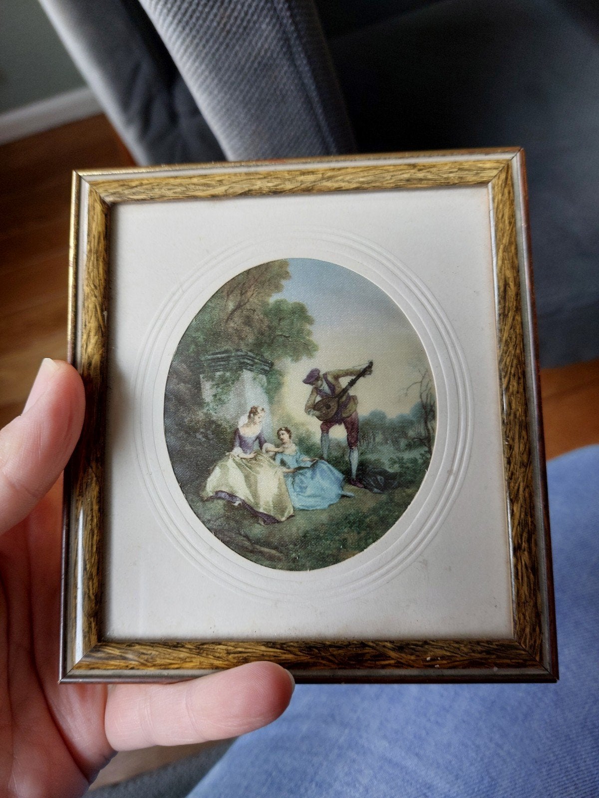 Vintage ingelijste prent: Romantische scène, Ophalen of Verzenden