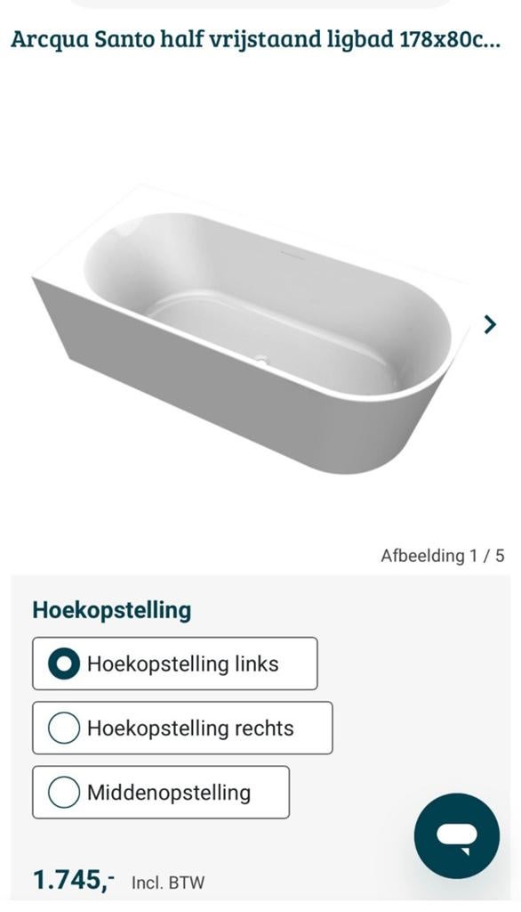Badkuip, in hoek te plaatsen, Ophalen, Overige typen, Nieuw, 50 tot 100 cm