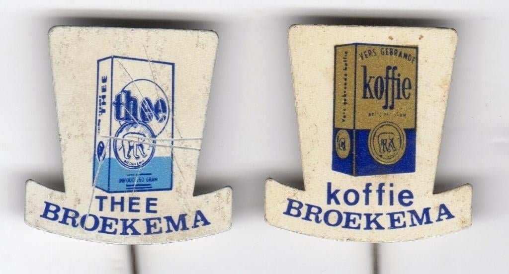 2 speldjes BROEKEMA KOFFIE THEE (A5), Verzamelen, Speldjes, Pins en Buttons, Ophalen of Verzenden, Gebruikt, Overige onderwerpen
