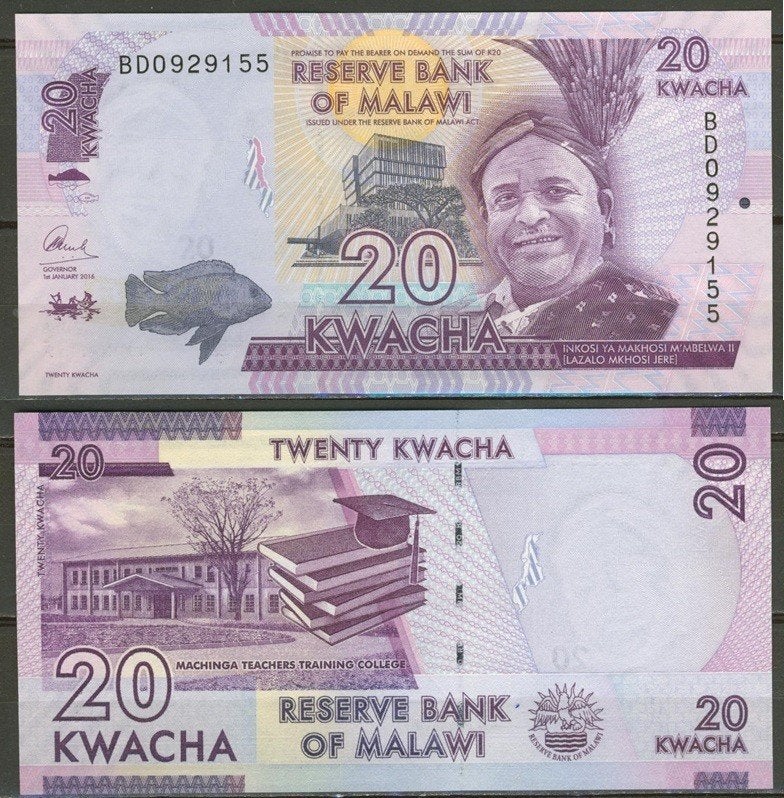 Afrika 2016 MALAWI 20 KWACHA UNC Biljet c-363 jdu, Postzegels en Munten, Ophalen of Verzenden, Overige landen, Los biljet