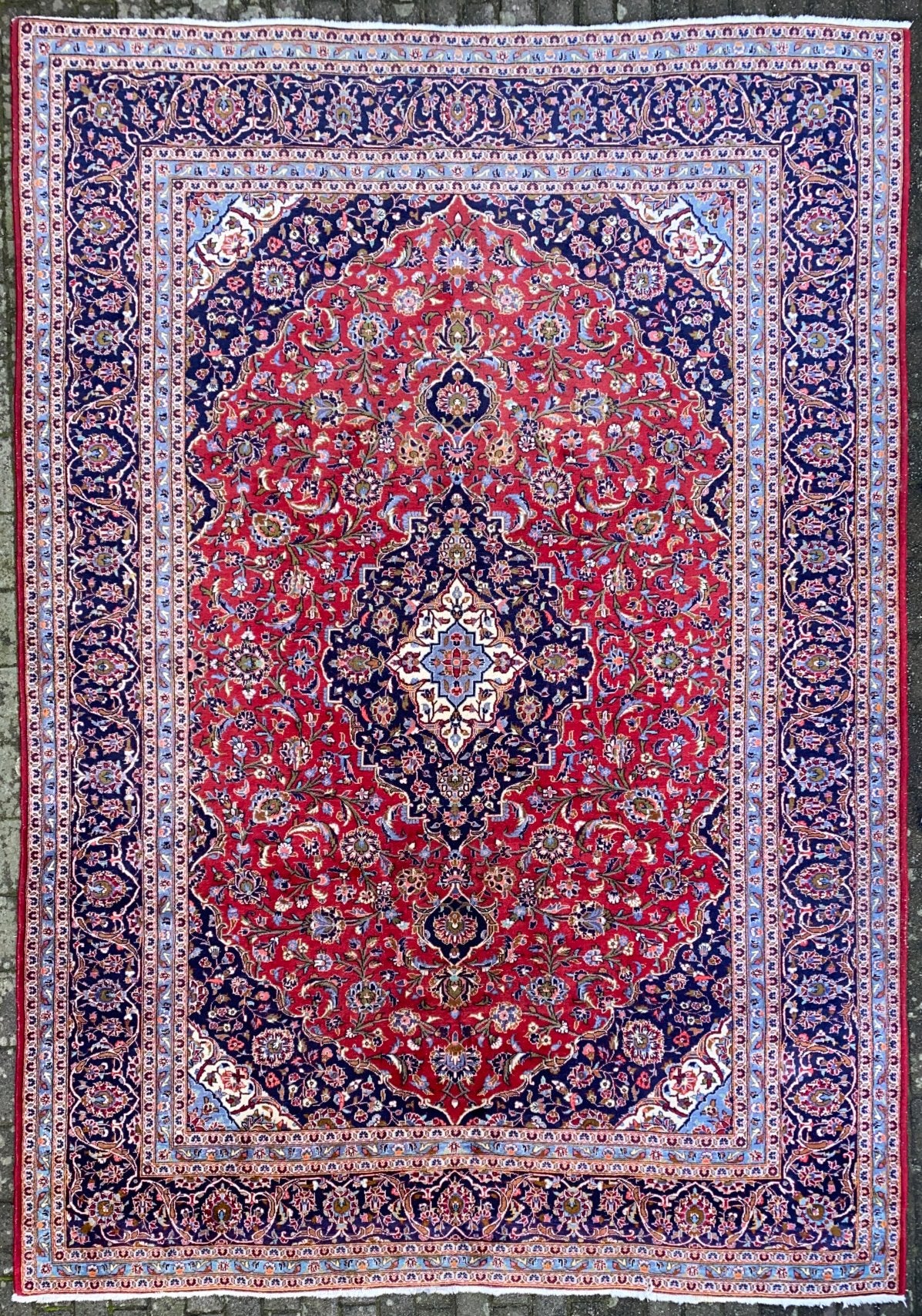 Keshan Perzisch Tapijt 345 x 245 cm, 200 cm of meer, Geel, Ophalen of Verzenden, Zo goed als nieuw