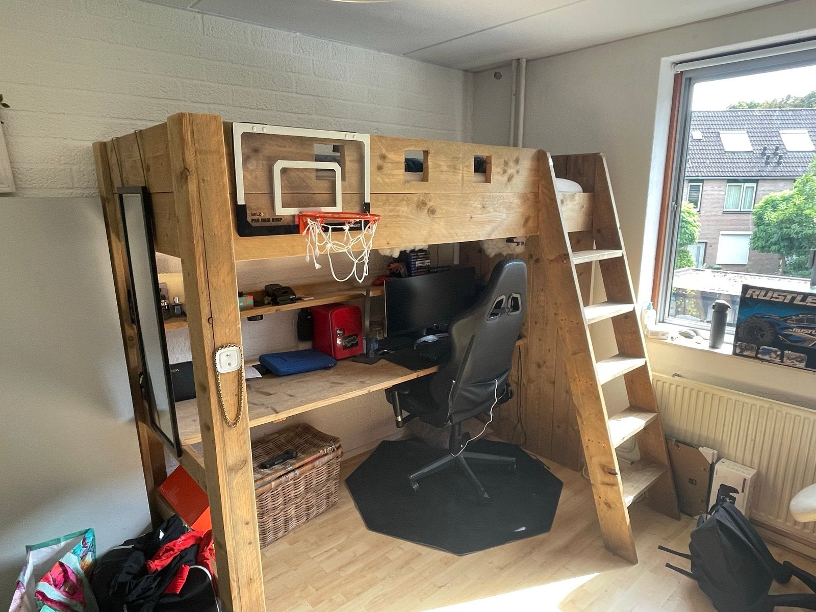 Stevige Hoogslaper met Bureau, Ophalen, Hoogslaper, Eenpersoons, 200 cm