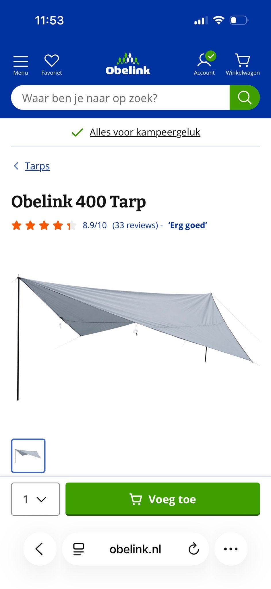 Obelink 400 Tarp, Ophalen, Nieuw