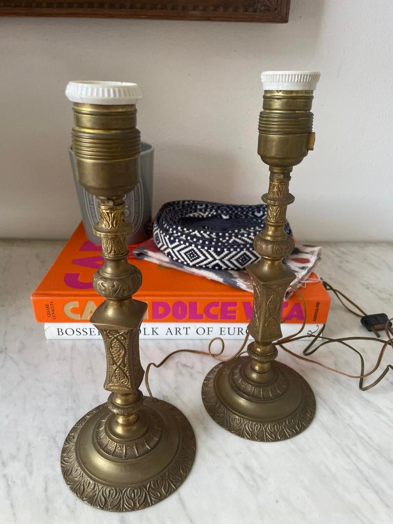 Rijkelijk gedecoreerde set lampenvoeten, patina, Antiek en Kunst, Verzenden