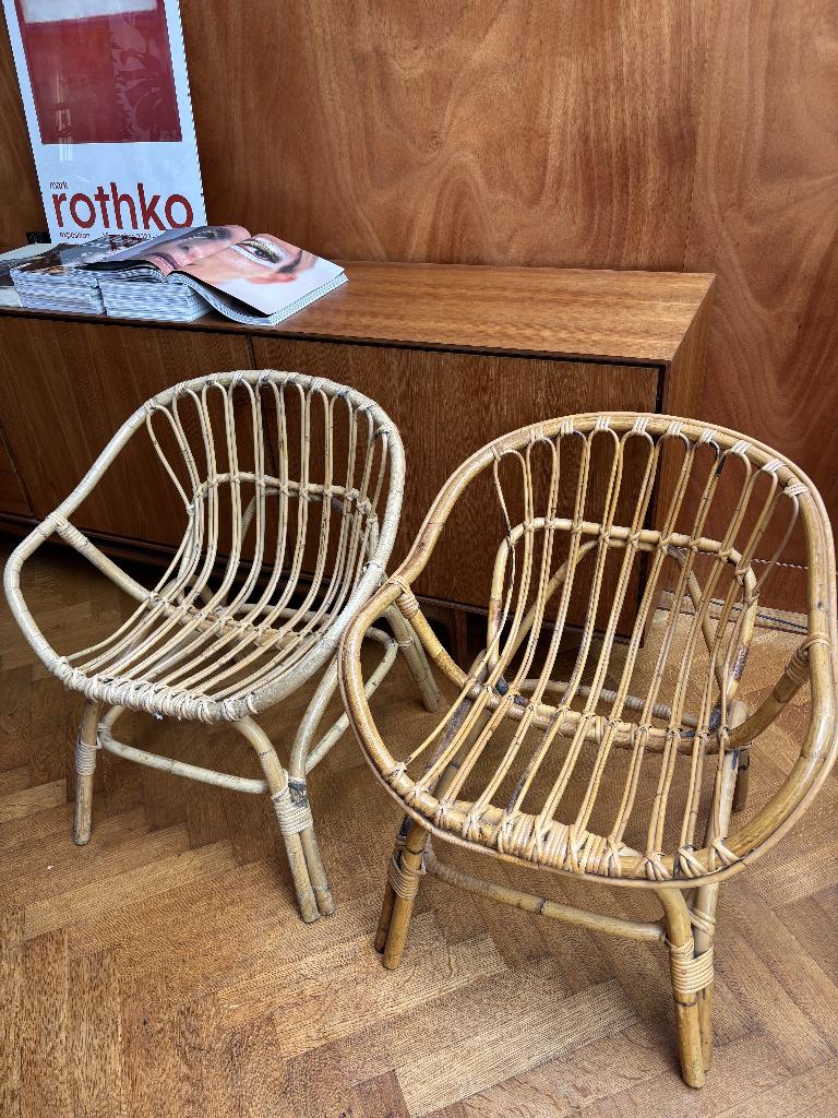 Set rotan seventies/ mid century stoelen, Ophalen, Gebruikt, Twee, Bruin