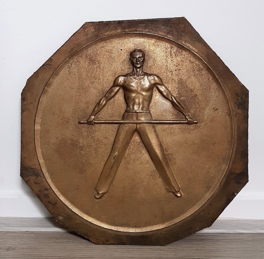 jaren 30 nazi gymnastiek plaque brons met man atleet, Ophalen of Verzenden, Brons