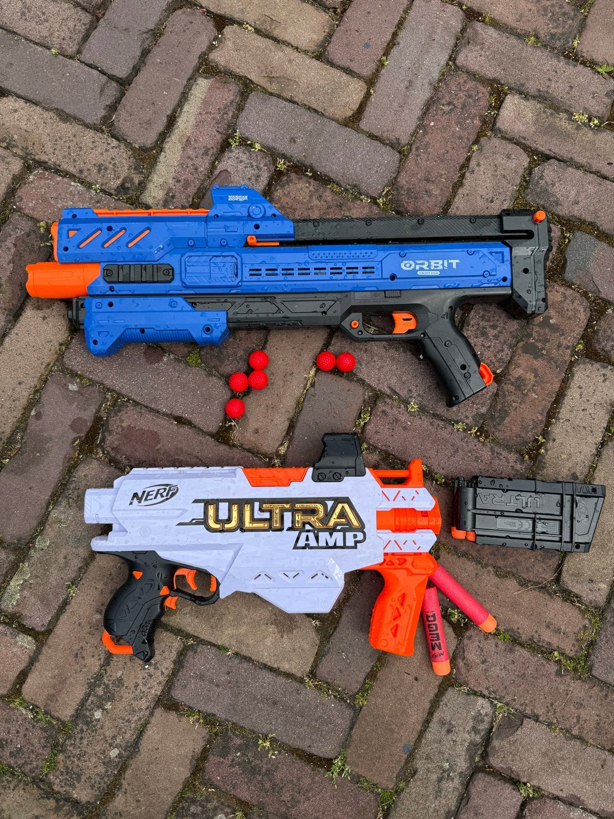Nerf Ultra Amp & X-Shot Orbit Blasters met munitie, Ophalen of Verzenden, Zo goed als nieuw