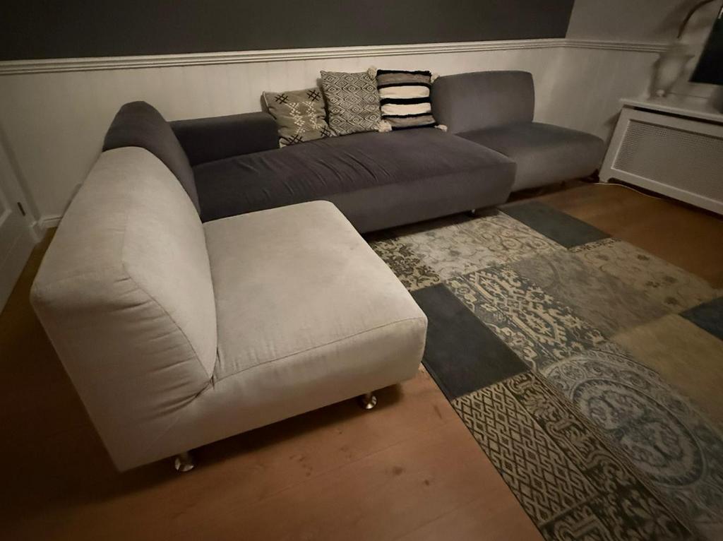 Set van 3 lounge banken, diverse grijstinten, 2.90 breed, Ophalen, Gebruikt, Stof