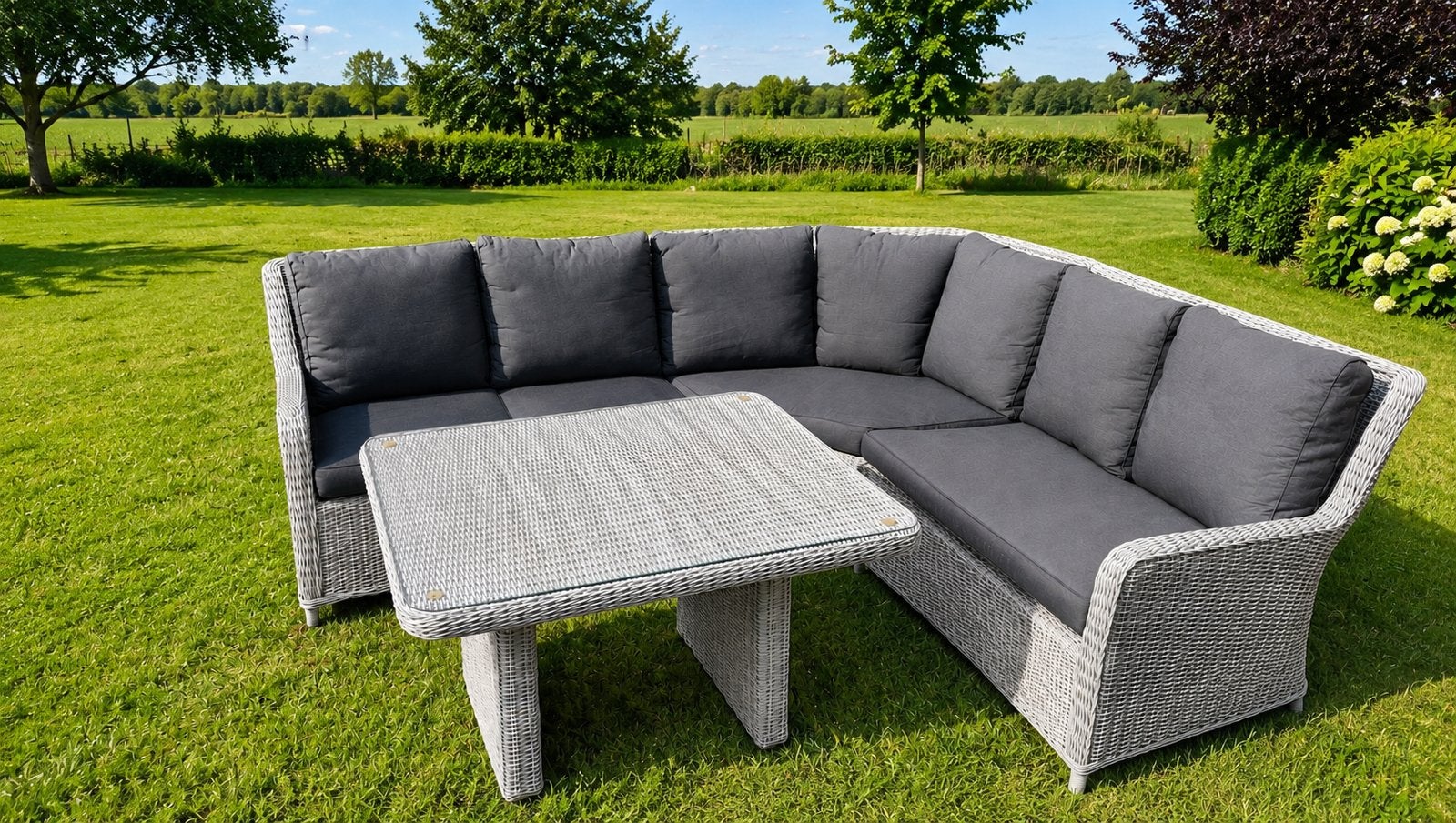 ☀️Tropische HOGE MODEL Tuin set Lounge Diningset Hoekset☀️☀️, 5 zitplaatsen, Ophalen of Verzenden, Zo goed als nieuw, Loungeset