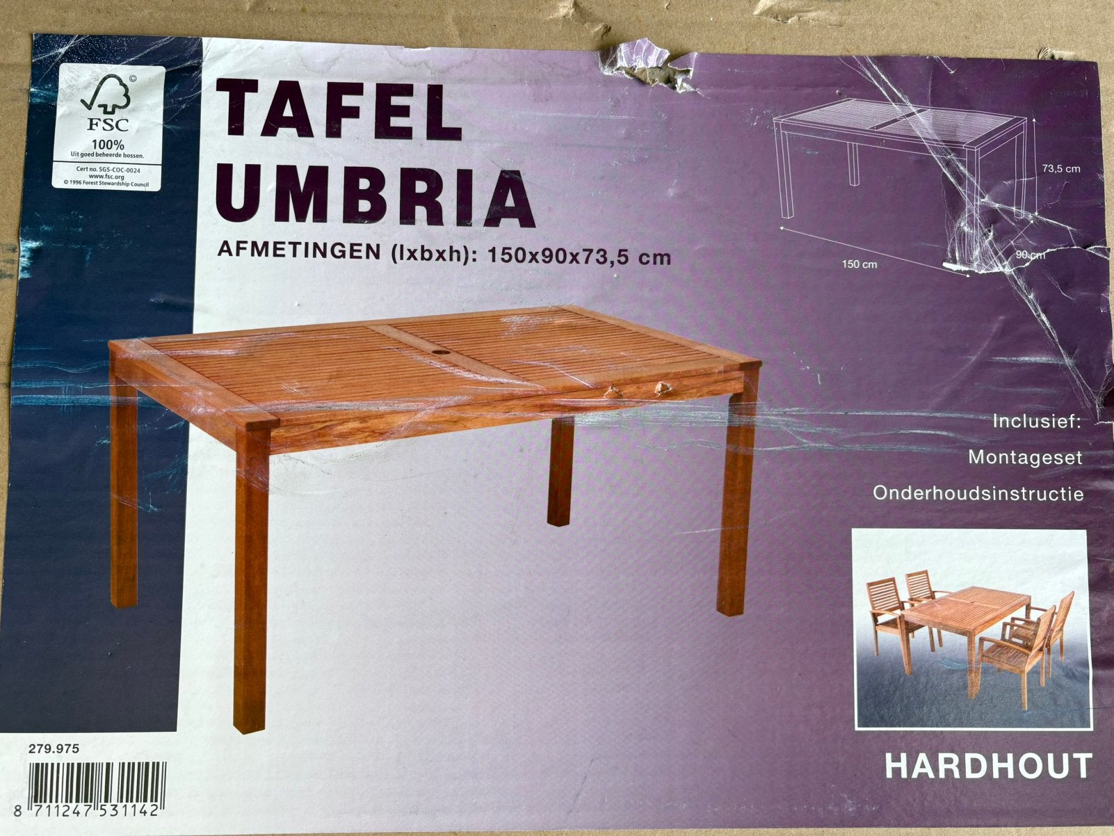 Tuintafel Umbria, Ophalen, 4 zitplaatsen, Eettafel, Zo goed als nieuw
