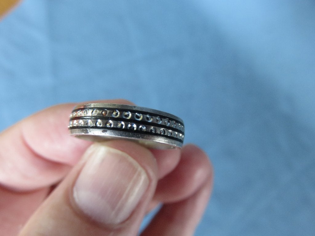 Ring in 925 karaat zilver met 2 sierbanden - 20e eeuw, Sieraden, Tassen en Uiterlijk, Gebruikt, Ophalen of Verzenden, 17 tot 18