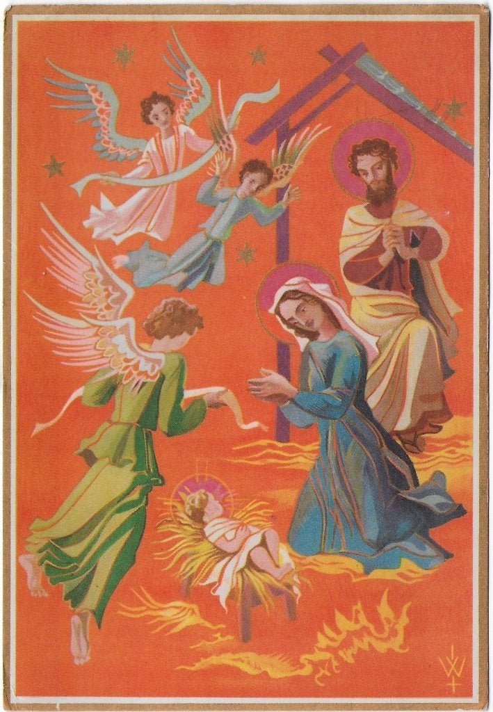 Oude Gelopen Kerstkaart uit 1957 (B5840 ), Ophalen of Verzenden, 1960 tot 1980, Gelopen, Feest(dag)