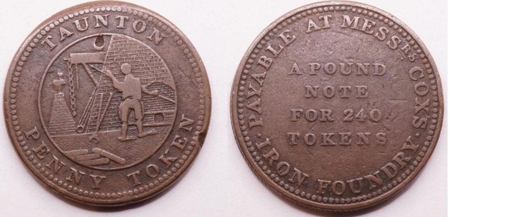 Penny token 1811 tot 1815, Groot-Brittannie, Taunton, Ophalen of Verzenden, Overige materialen, Buitenland