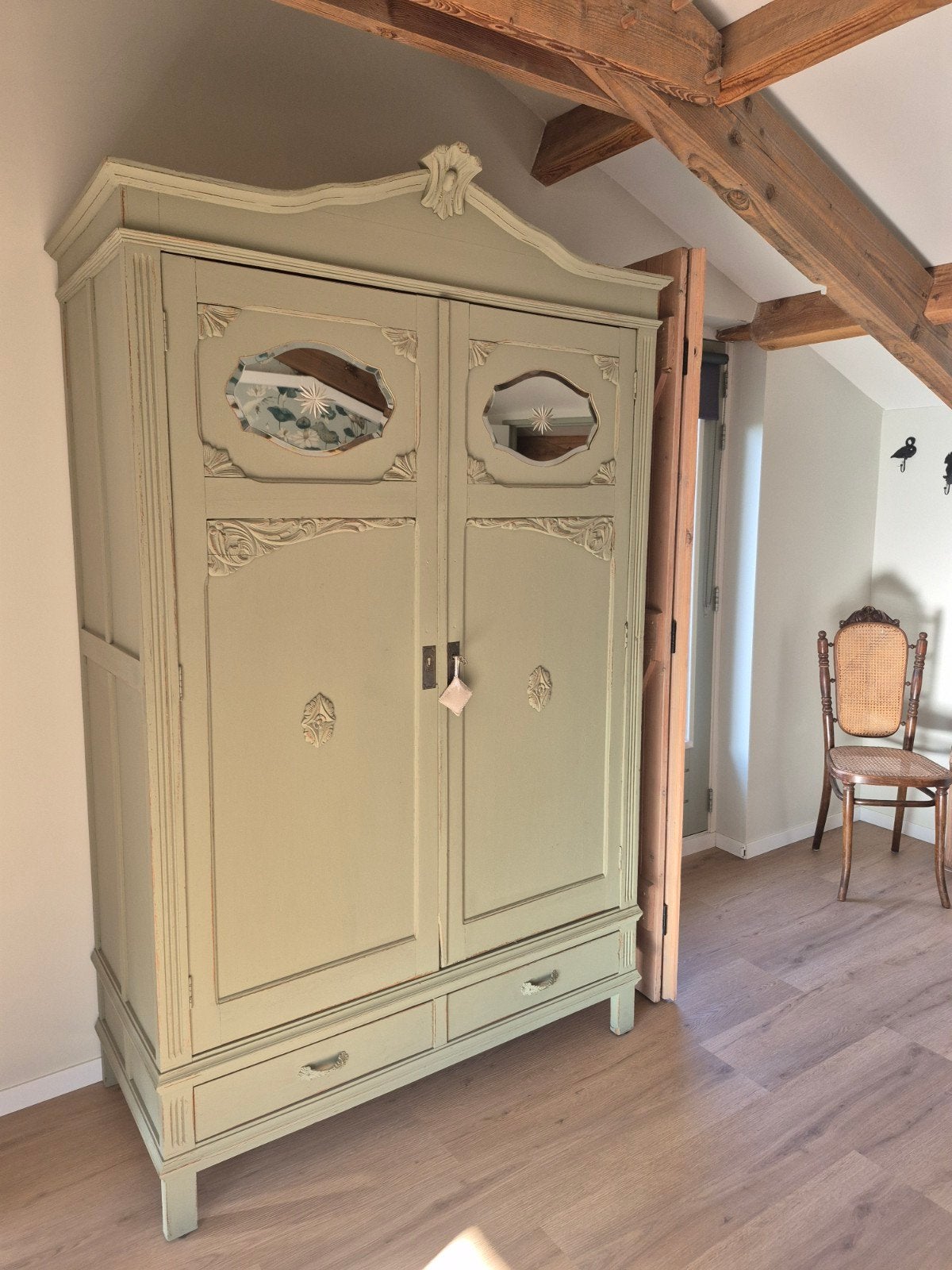 Vintage Kledingkast Groen - 214x126x60 cm, Huis en Inrichting, Ophalen, Gebruikt, 100 tot 150 cm, 200 cm of meer