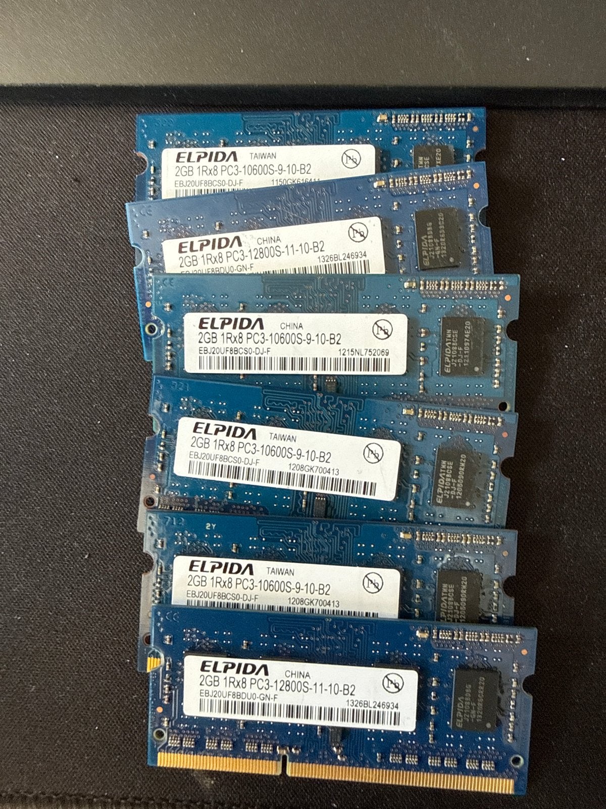 6x Elpida 2GB DDR3 laptop RAM – 12GB totaal, Ophalen of Verzenden, Gebruikt, DDR3, Laptop
