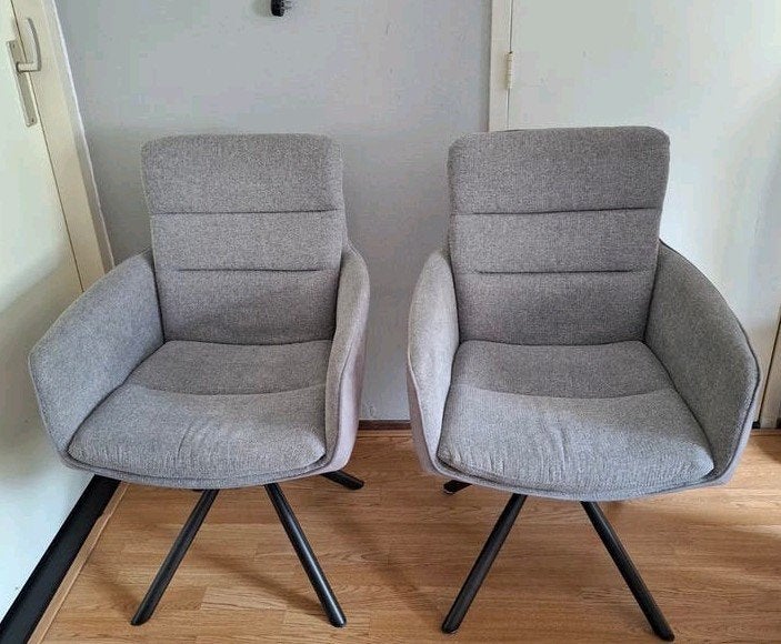 twee mooie draaibare eetstoelen grijs, Ophalen, Grijs, Twee