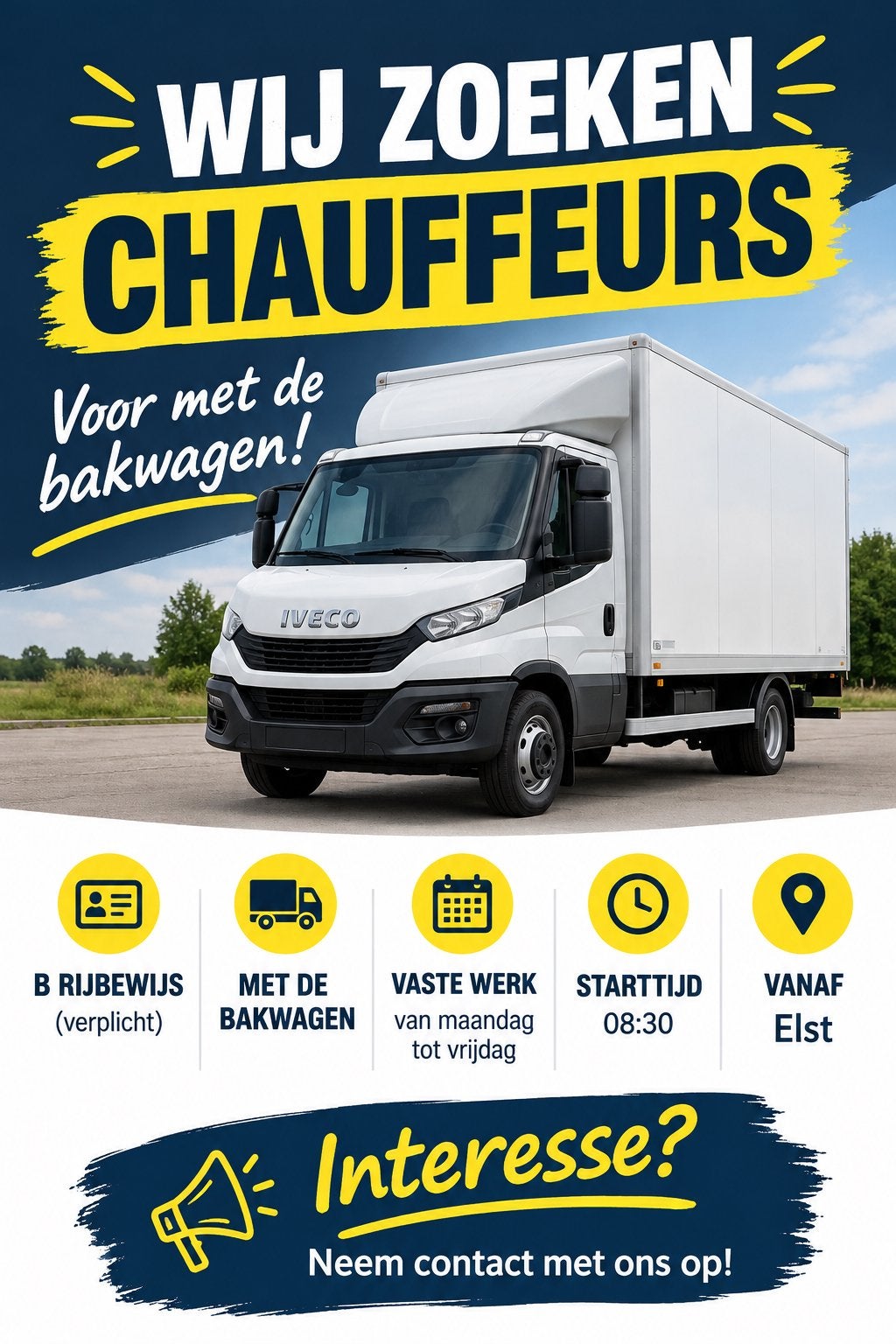 Bakwagenchauffeur gezocht | B-rijbewijs, Vacatures, 33 - 40 uur, Overige niveaus, Starter, Overige vormen