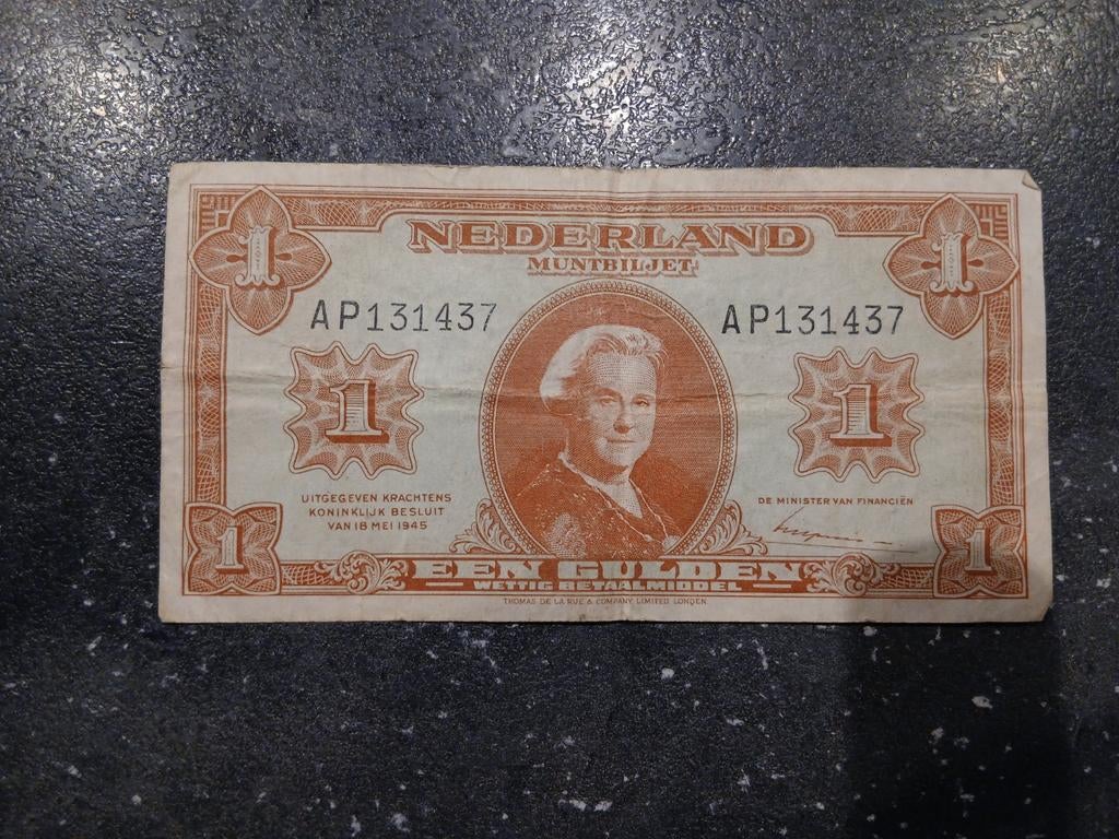 Nederlands Muntbiljet 1 Gulden - 1945, Postzegels en Munten, Bankbiljetten | Nederland, Ophalen of Verzenden, 1 gulden, Los biljet