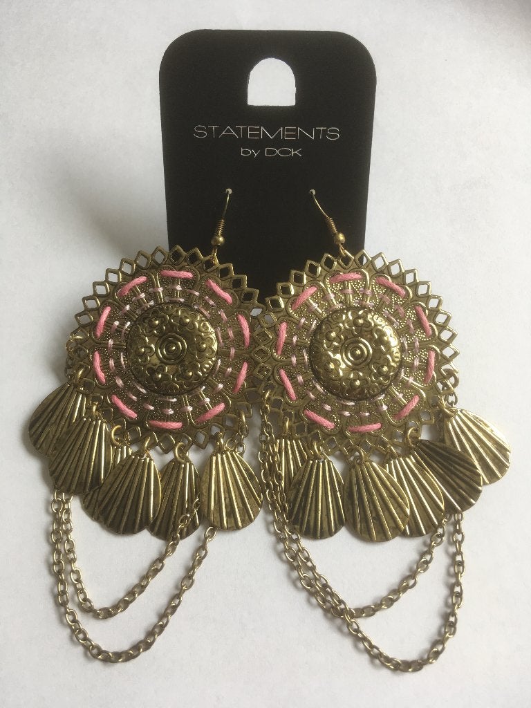 Statements DCK ronde kettinkjes roze touwtjes hang oorbellen, Overige materialen, Hangers, Nieuw, Ophalen of Verzenden