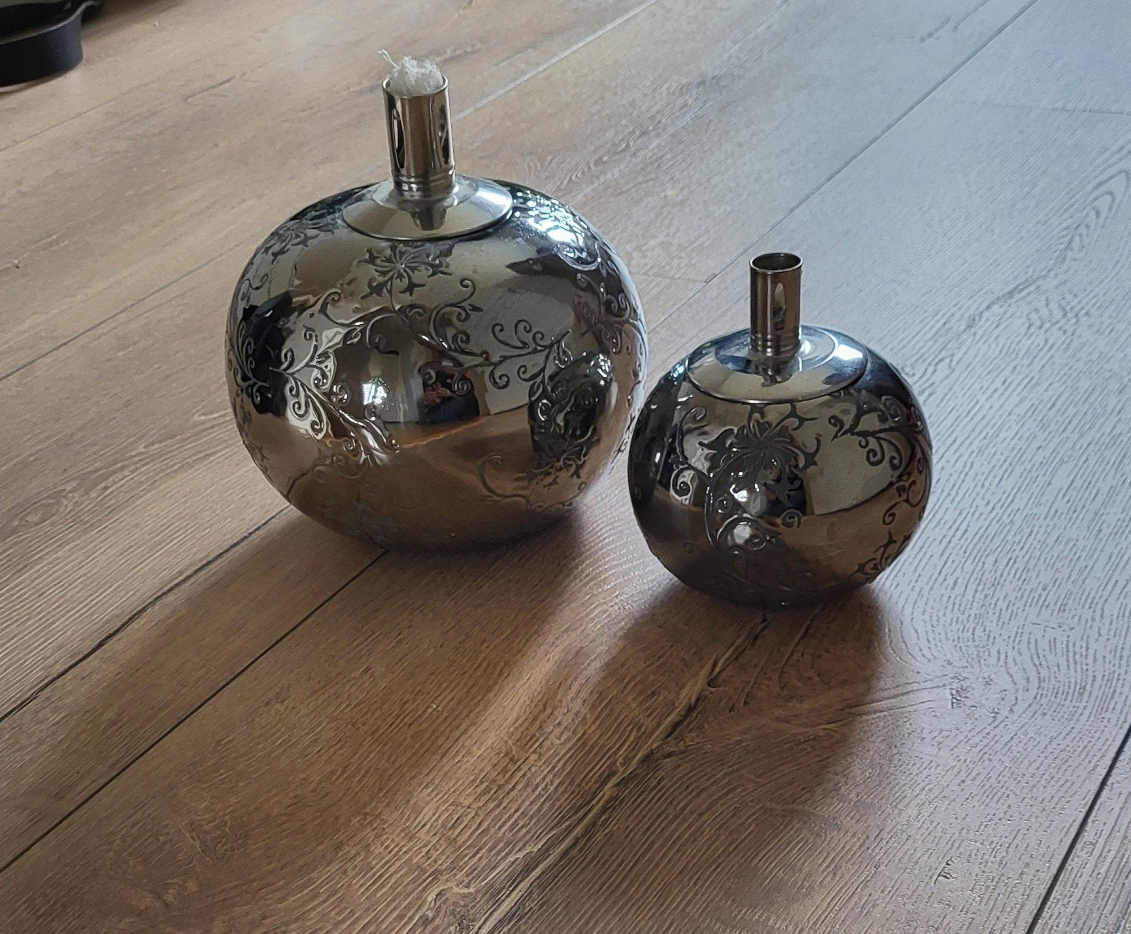 Set van 2;  olielampen, Ophalen of Verzenden, Gebruikt, Zilver