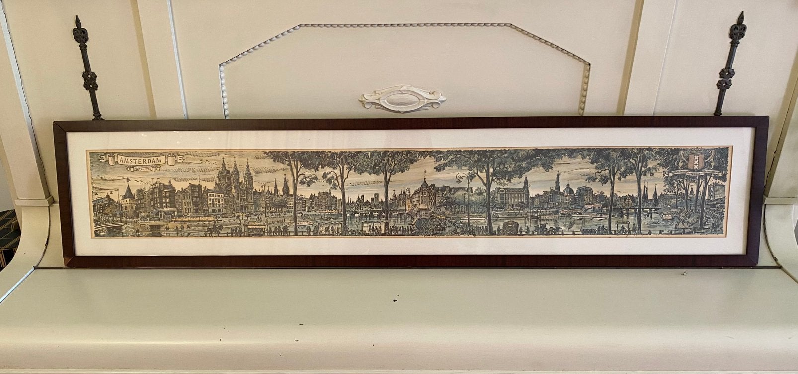 Schilderij van Oud Amsterdam, lang: 123 cm x 26 cm, Ophalen, Klassiek, Print, Ingelijst
