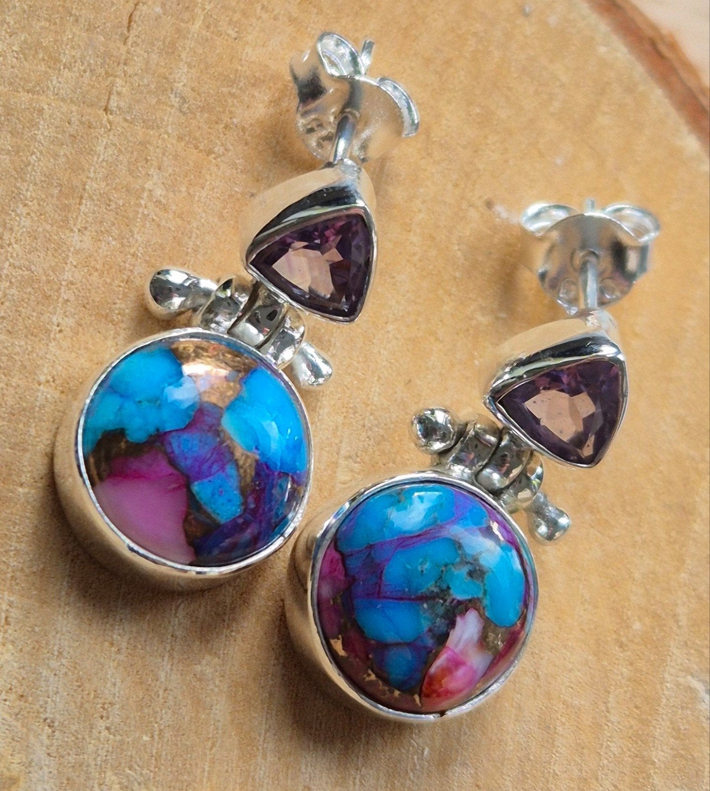 Zilveren oorhangers met Pink Oyster Turquoise, Sieraden, Tassen en Uiterlijk, Nieuw, Ophalen of Verzenden, Roze, Met edelsteen